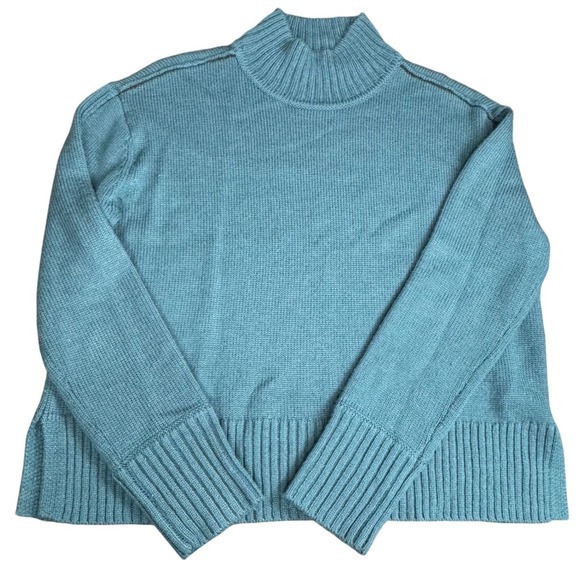 Jason Wu Collection Sweaters - Jason Wu Mock Neck Sweater Teal Ribbed Wool Blend M Cabincore Chunky Chic Cozy